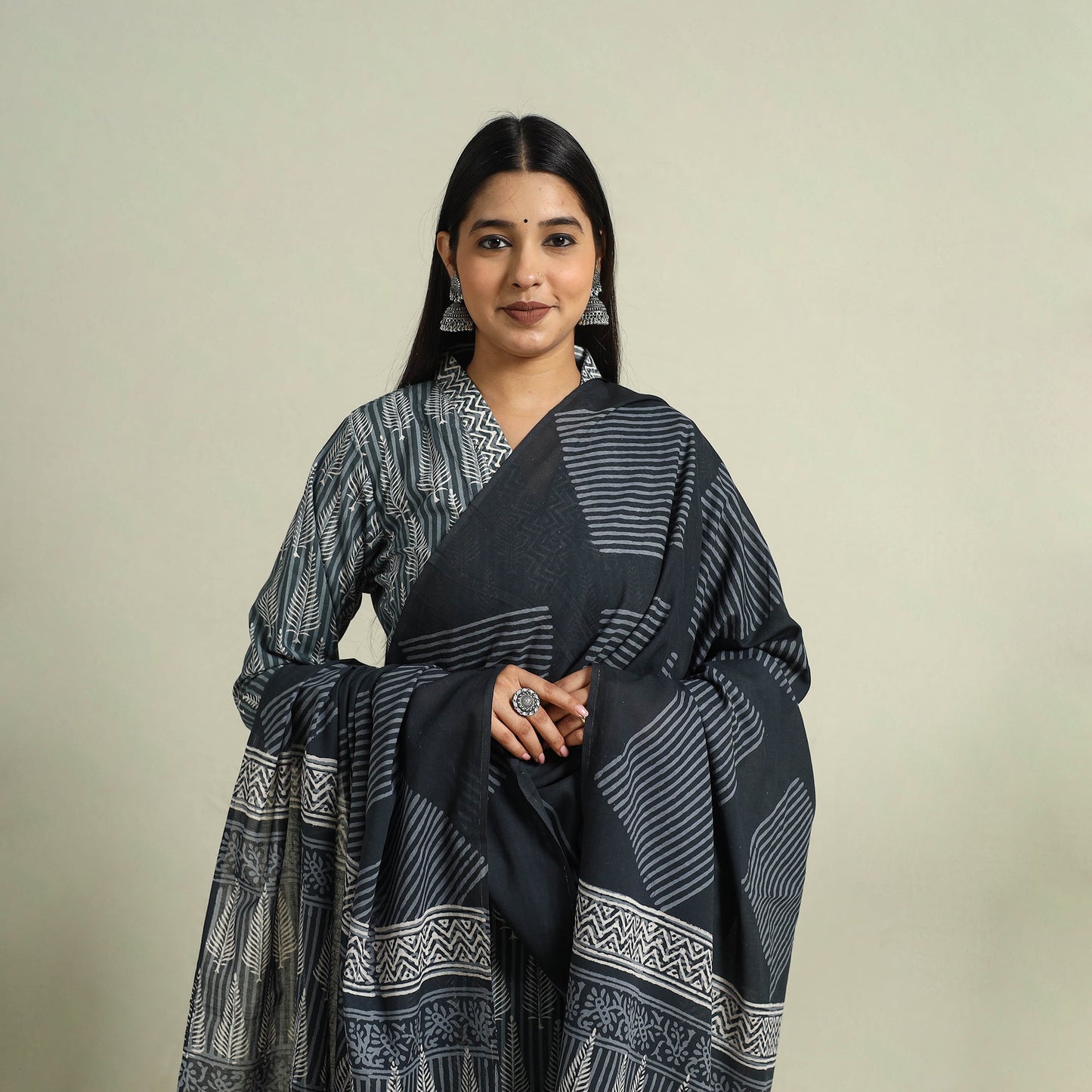 Grey - jaipur cotton kurta set 04 - handcrafted