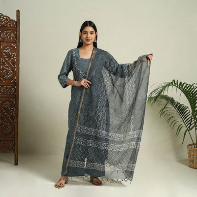 Buy Grey Jaipur Print Cotton Kurta Set