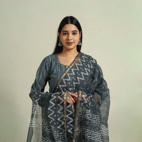  Grey Jaipur Print Cotton Kurta Set