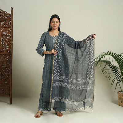  Grey Jaipur Print Cotton Kurta Set