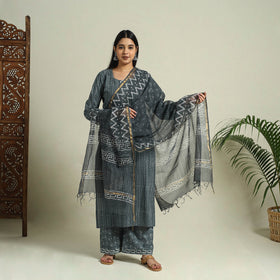  Grey Jaipur Print Cotton Kurta Set