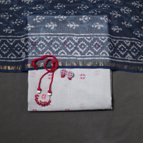 Grey Jamdani Cotton Dress Material with Jewellery Set