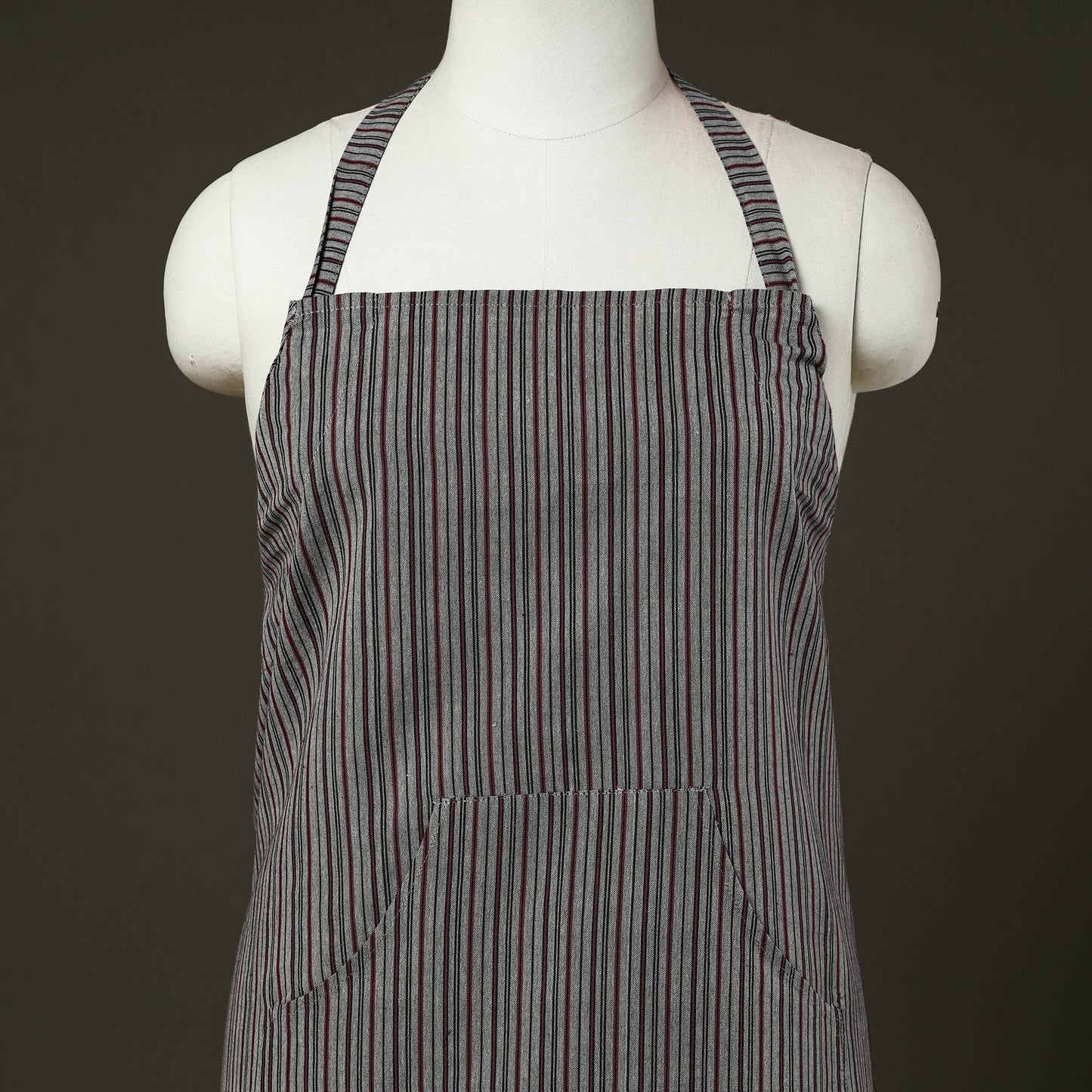 Grey - jhiri handloom cotton apron with pocket 33
