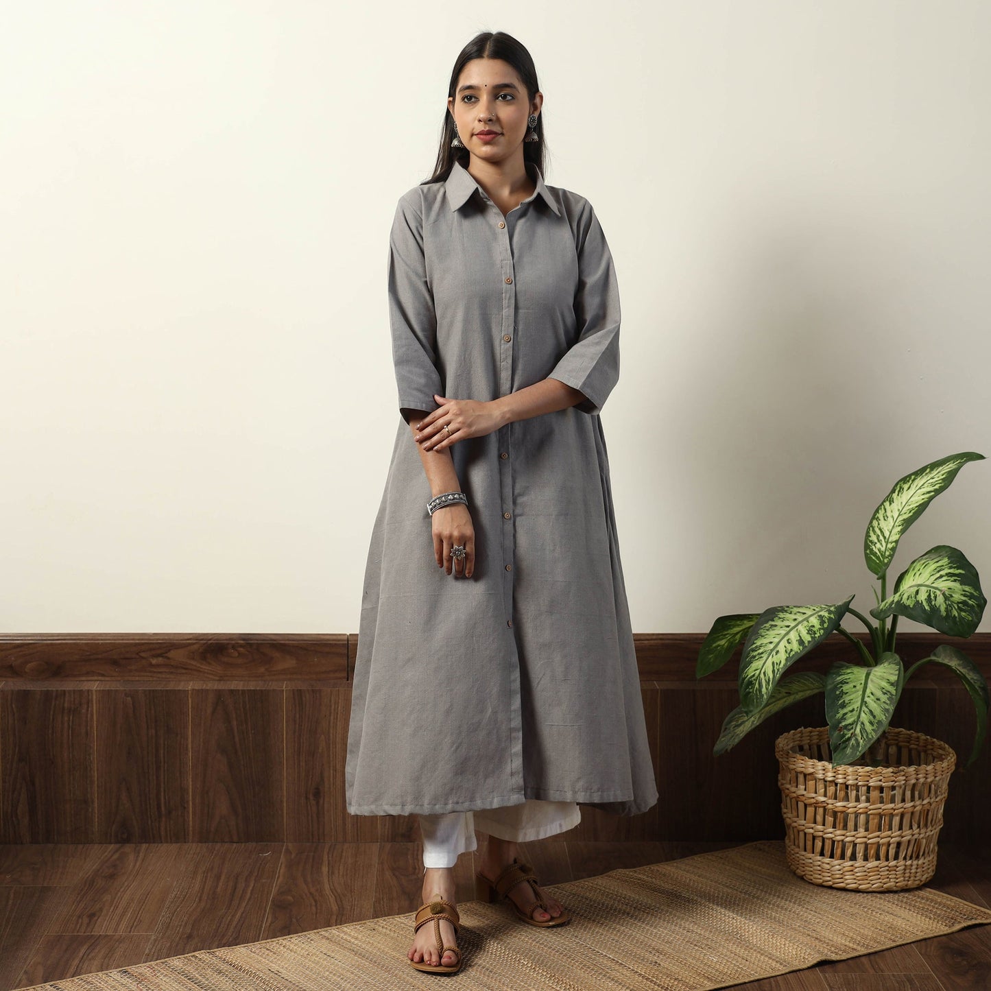  Jhiri Handloom Cotton A-Line Long Kurta 