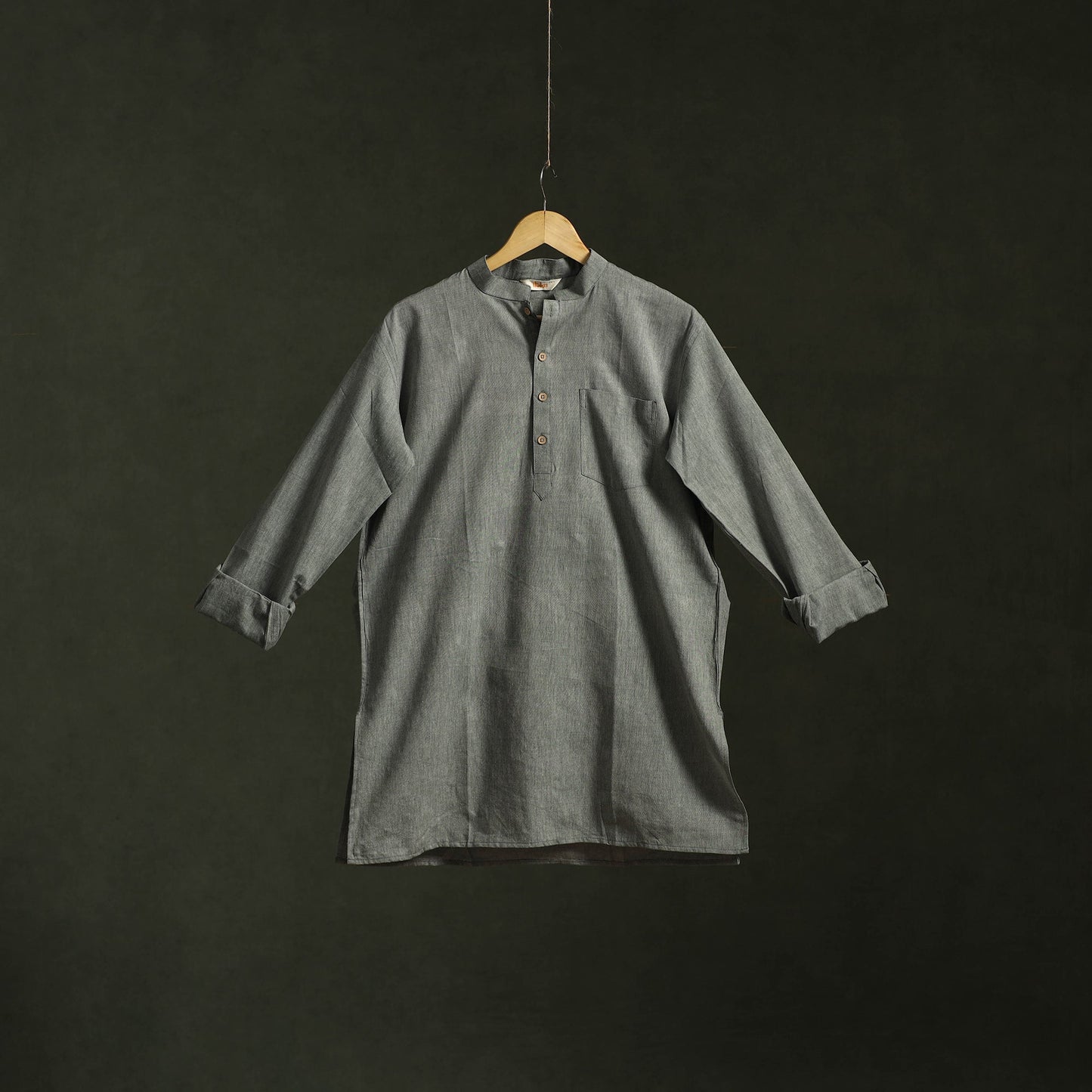 Jhiri handloom cotton short kurta for men 11 - handcrafted