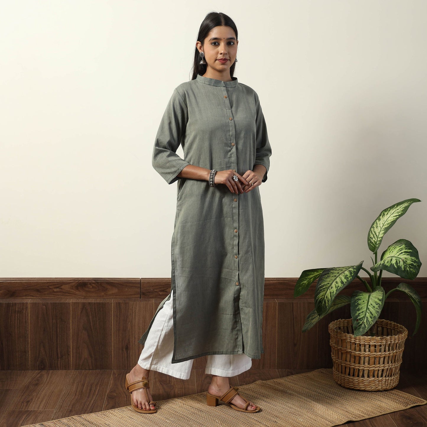   Jhiri Handloom Cotton Straight Long Kurta 