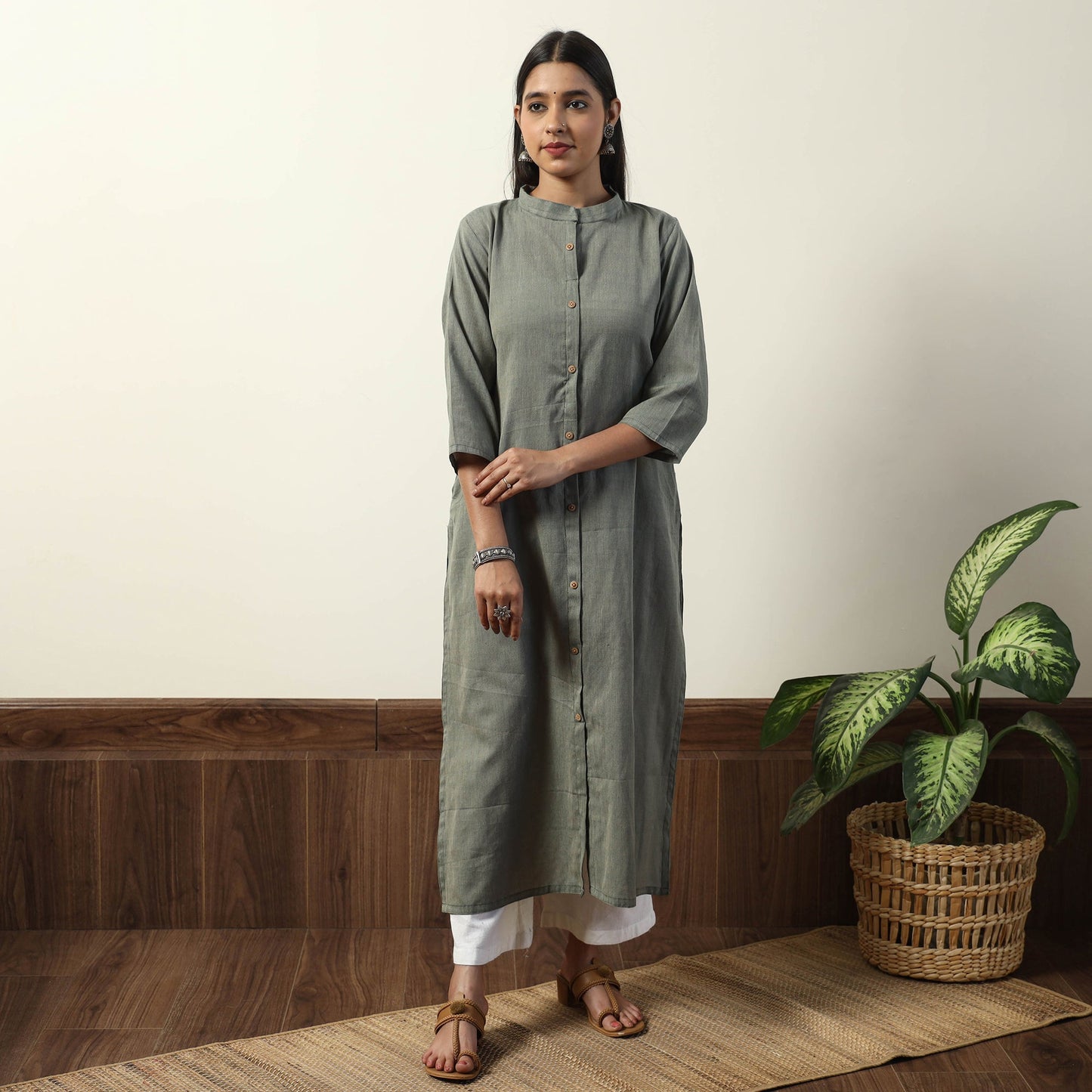   Jhiri Handloom Cotton Straight Long Kurta 