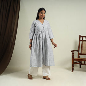 Buy Grey Jhiri Handloom Flared Cotton Kurta for Women
