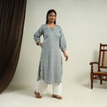  Grey Jhiri Handloom Straight Cotton Kurta for Women