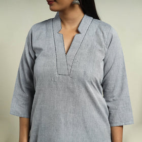  Grey Jhiri Handloom Straight Cotton Kurta for Women