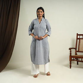  Grey Jhiri Handloom Straight Cotton Kurta for Women