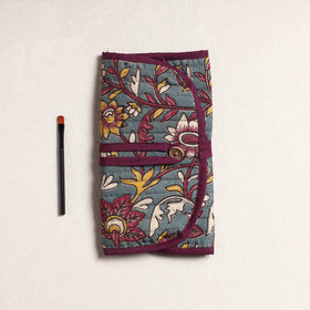  Kalamkari Fabric Multipurpose Segmented Make-up Brush Wrap Pouch/Case 