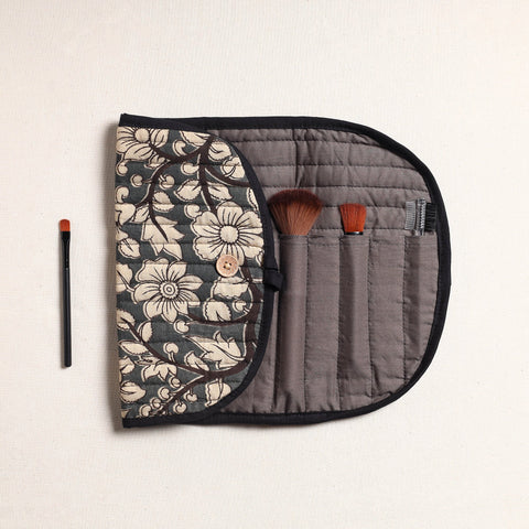  Kalamkari Fabric Multipurpose Segmented Make-up Brush Wrap Pouch/Case 