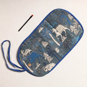  Kalamkari Fabric Multipurpose Segmented Make-up Brush Wrap Pouch/Case 
