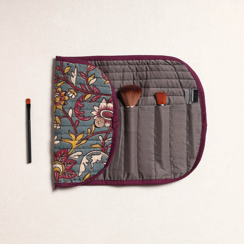  Kalamkari Fabric Multipurpose Segmented Make-up Brush Wrap Pouch/Case 
