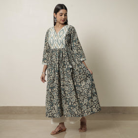  Kalamkari Printed Cotton Flared Kurta with Ikat Patchwork 12 