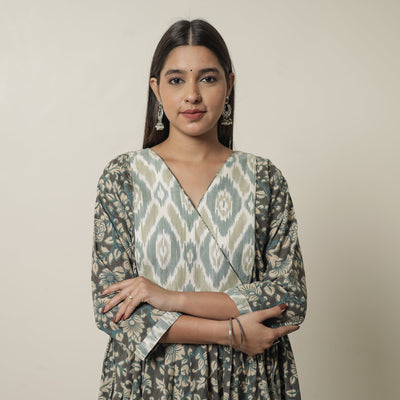  Kalamkari Printed Cotton Flared Kurta with Ikat Patchwork 12 