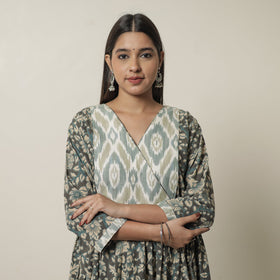  Kalamkari Printed Cotton Flared Kurta with Ikat Patchwork 12 