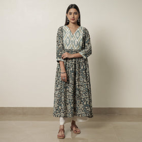  Kalamkari Printed Cotton Flared Kurta with Ikat Patchwork 12 