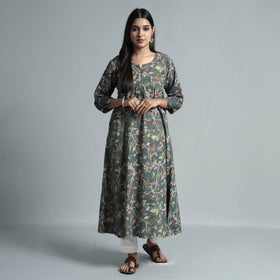 Grey - kalamkari printed cotton kurta - handcrafted
