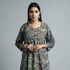 Grey - kalamkari printed cotton kurta - handcrafted
