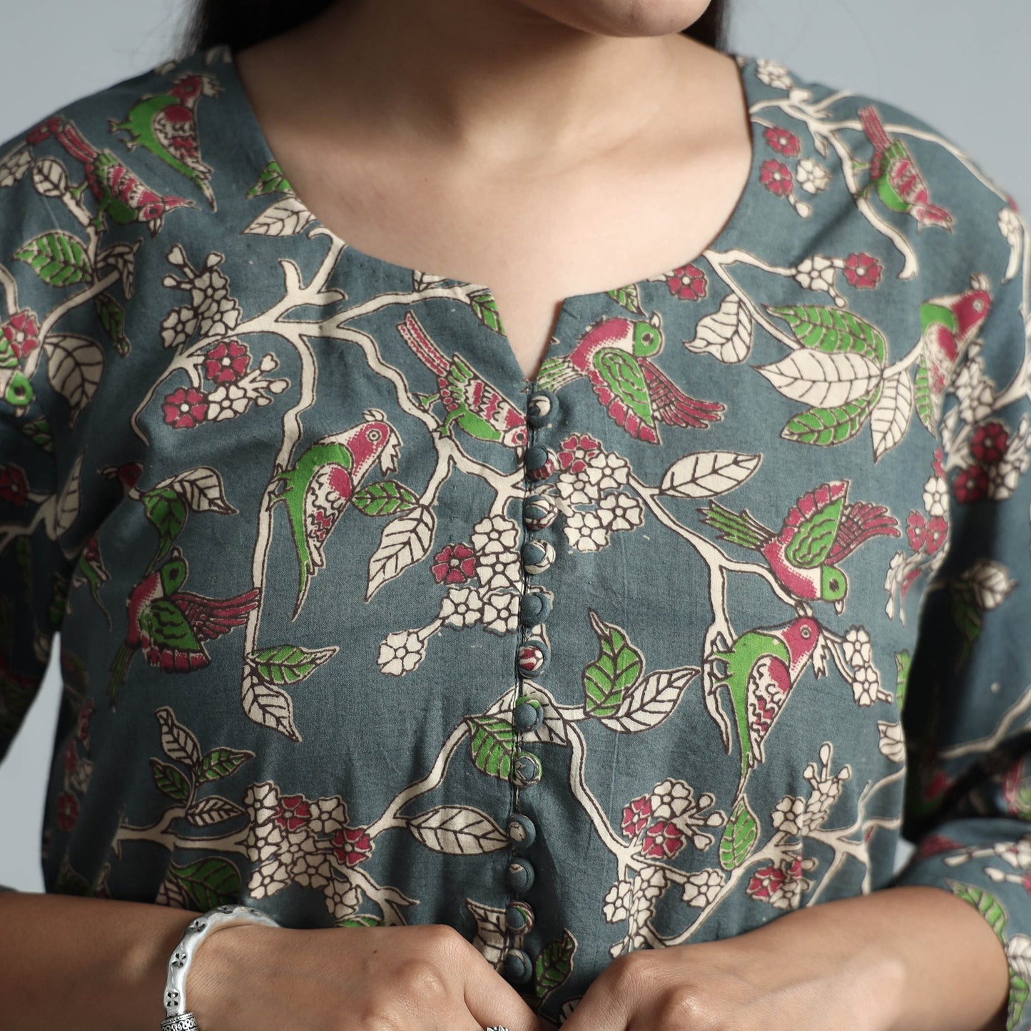 Grey - kalamkari printed cotton kurta - handcrafted