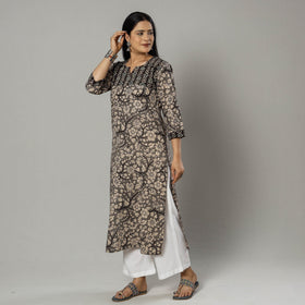 Pink Texture Kalamkari Printed Cotton Kurta For Women