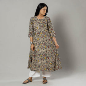 Pink Texture Kalamkari Printed Cotton Kurta For Women