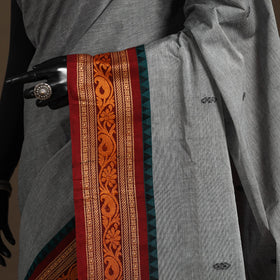 Grey - kandangi buti chettinad cotton saree with border 01