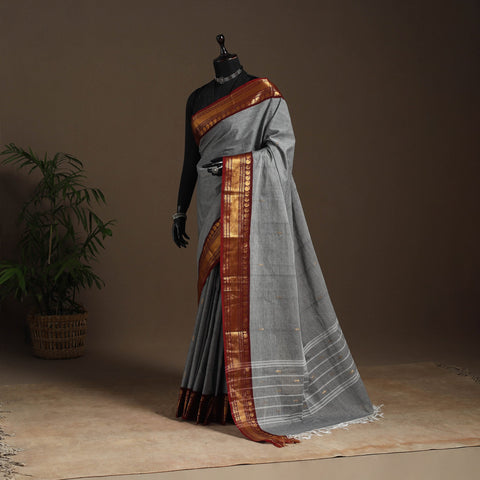 Grey - kandangi buti chettinad cotton saree with border 03