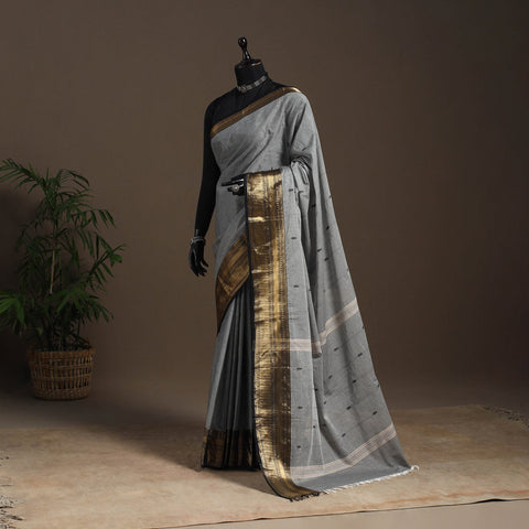 Grey - kandangi buti chettinad cotton saree with border 04