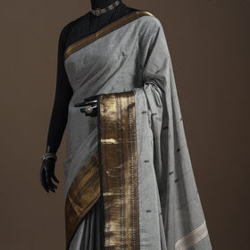 Grey - kandangi buti chettinad cotton saree with border 04