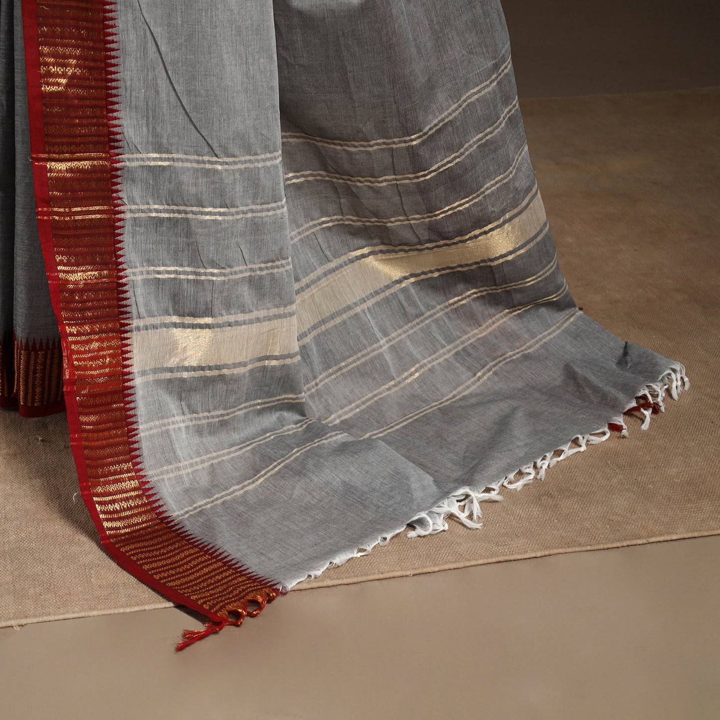 Grey - kandangi chettinad cotton saree with border 110