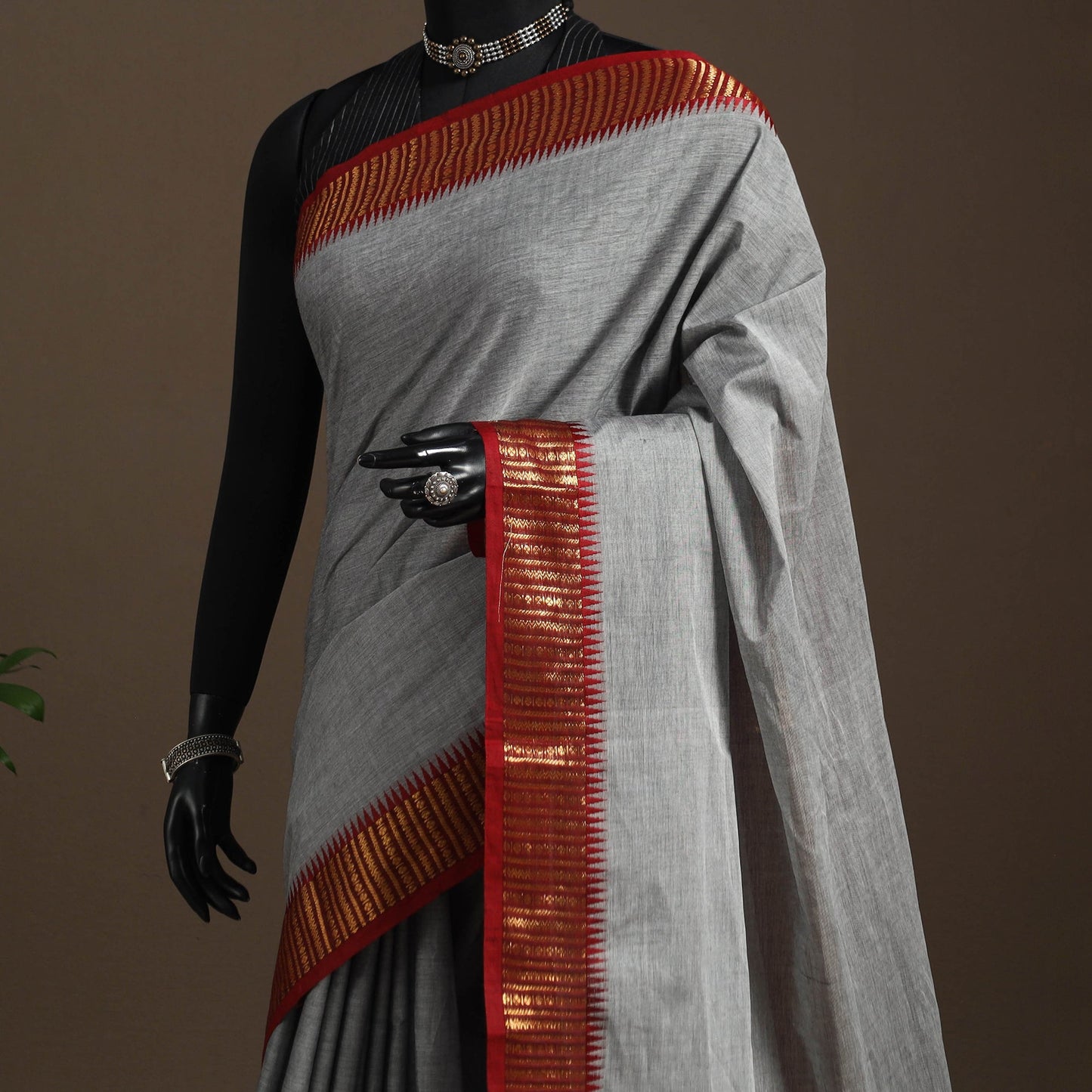 Grey - kandangi chettinad cotton saree with border 110