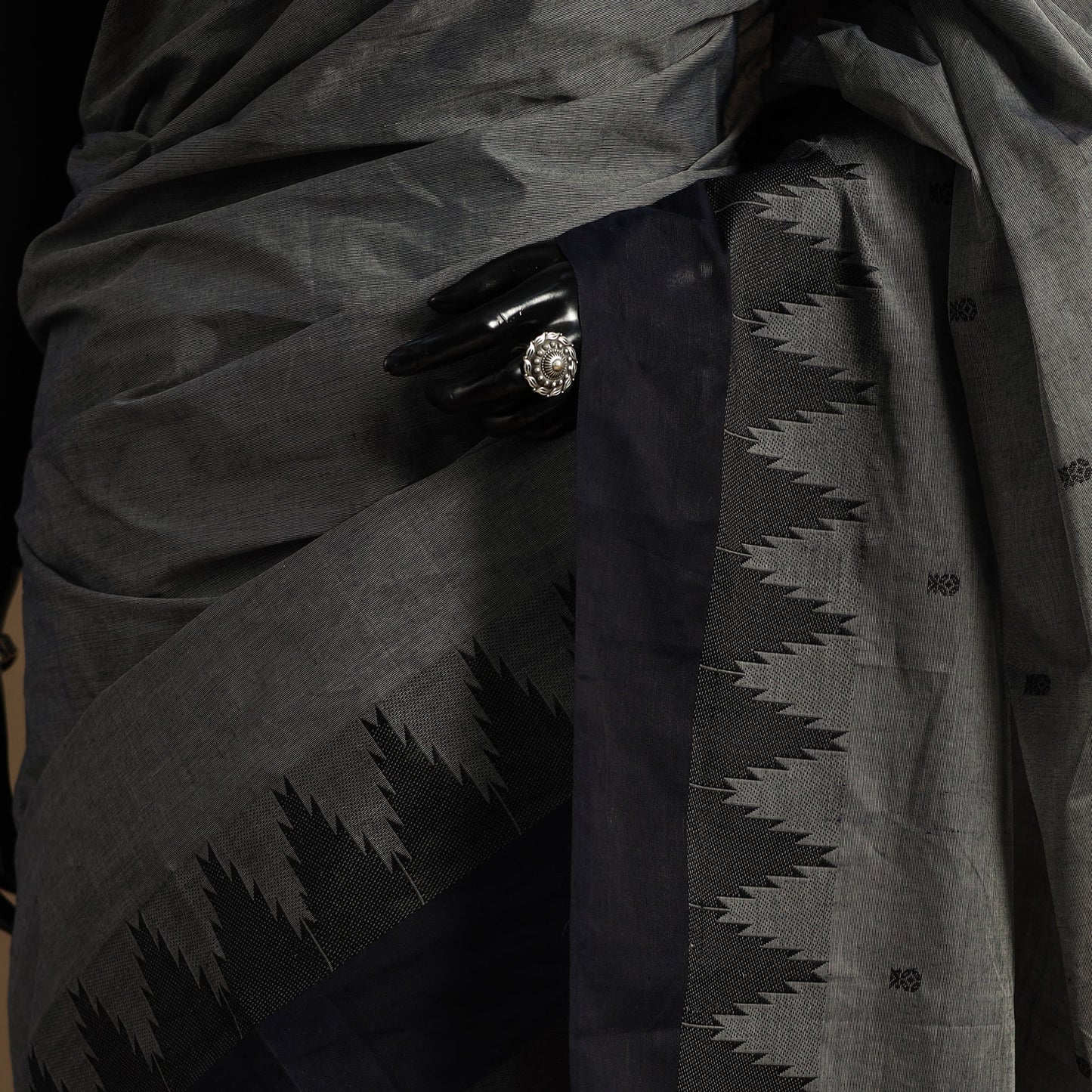 Grey Kandangi Chettinad Cotton Saree with Border