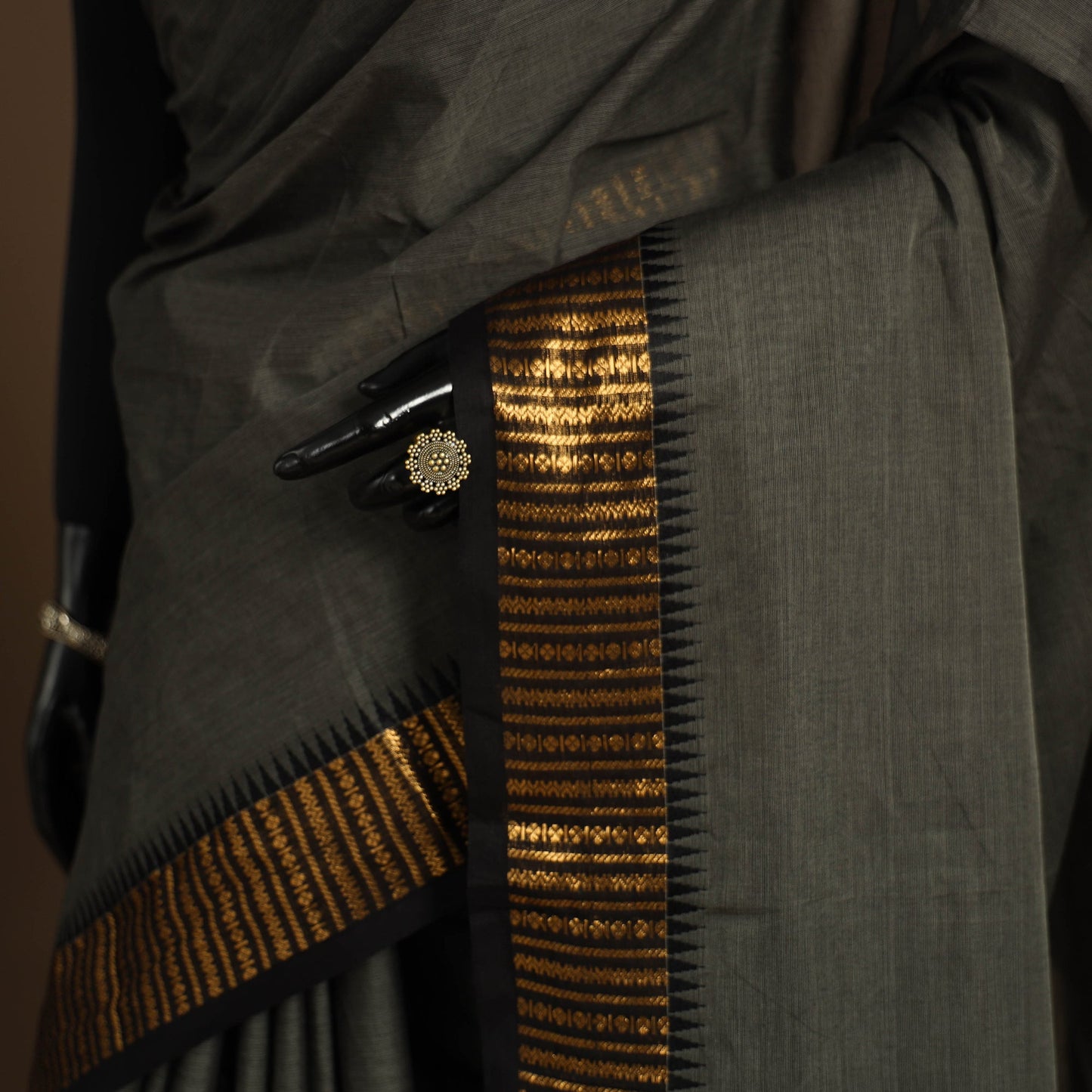 Grey Kandangi Chettinad Cotton Saree with Border