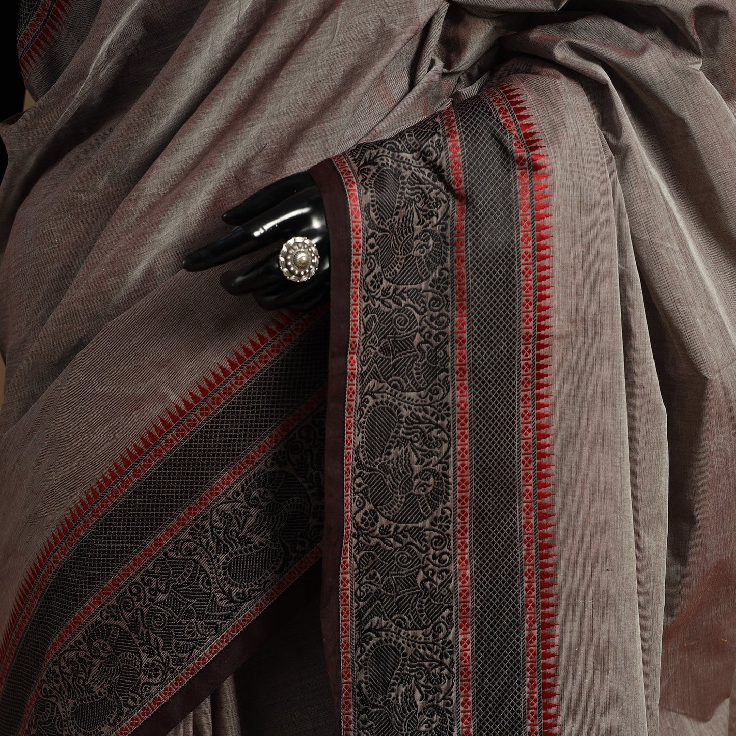 Grey Kandangi Chettinad Cotton Saree with Border