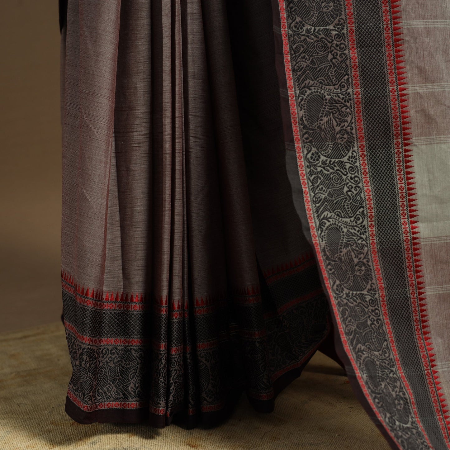 Grey Kandangi Chettinad Cotton Saree with Border