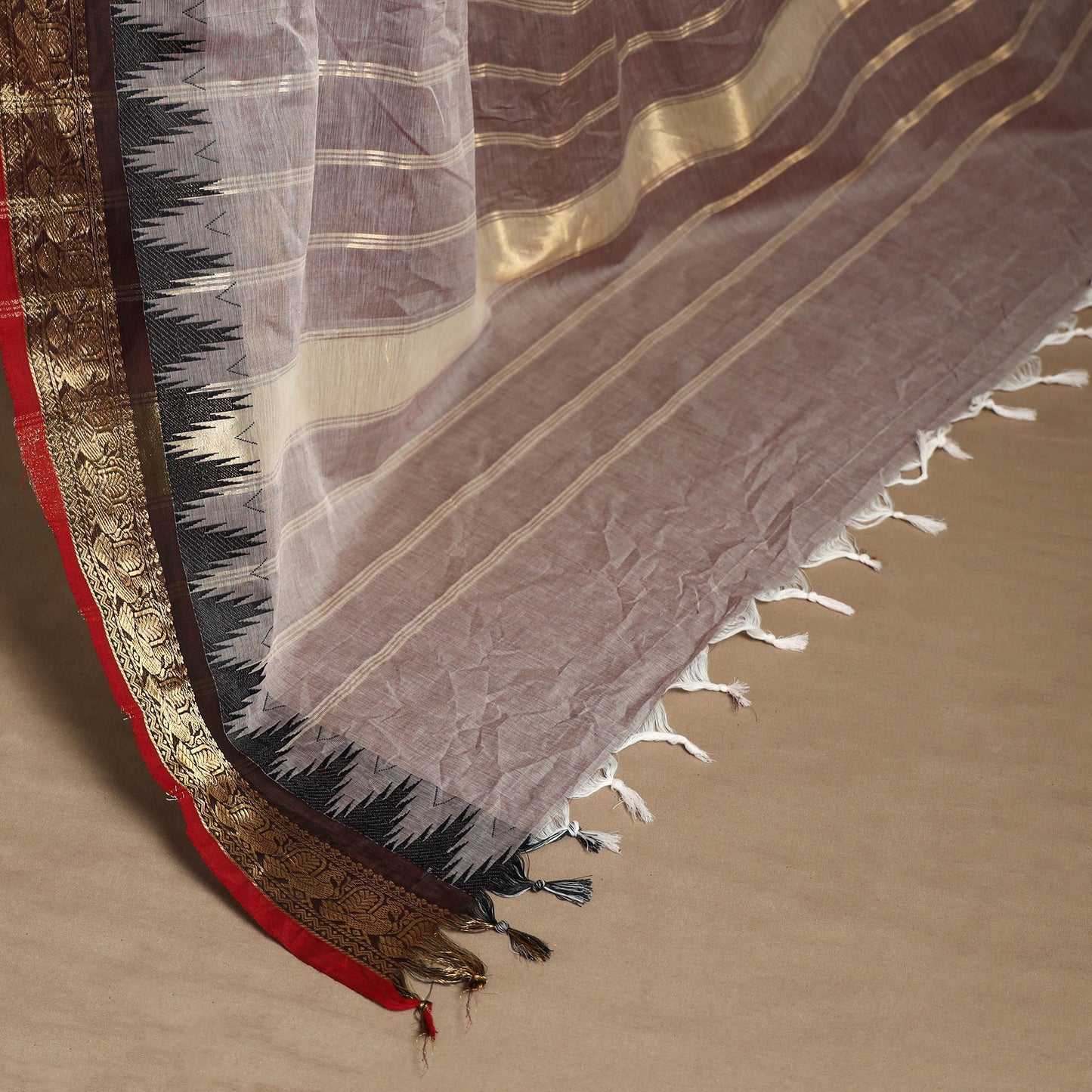 Grey Kandangi Chettinad Cotton Saree with Border