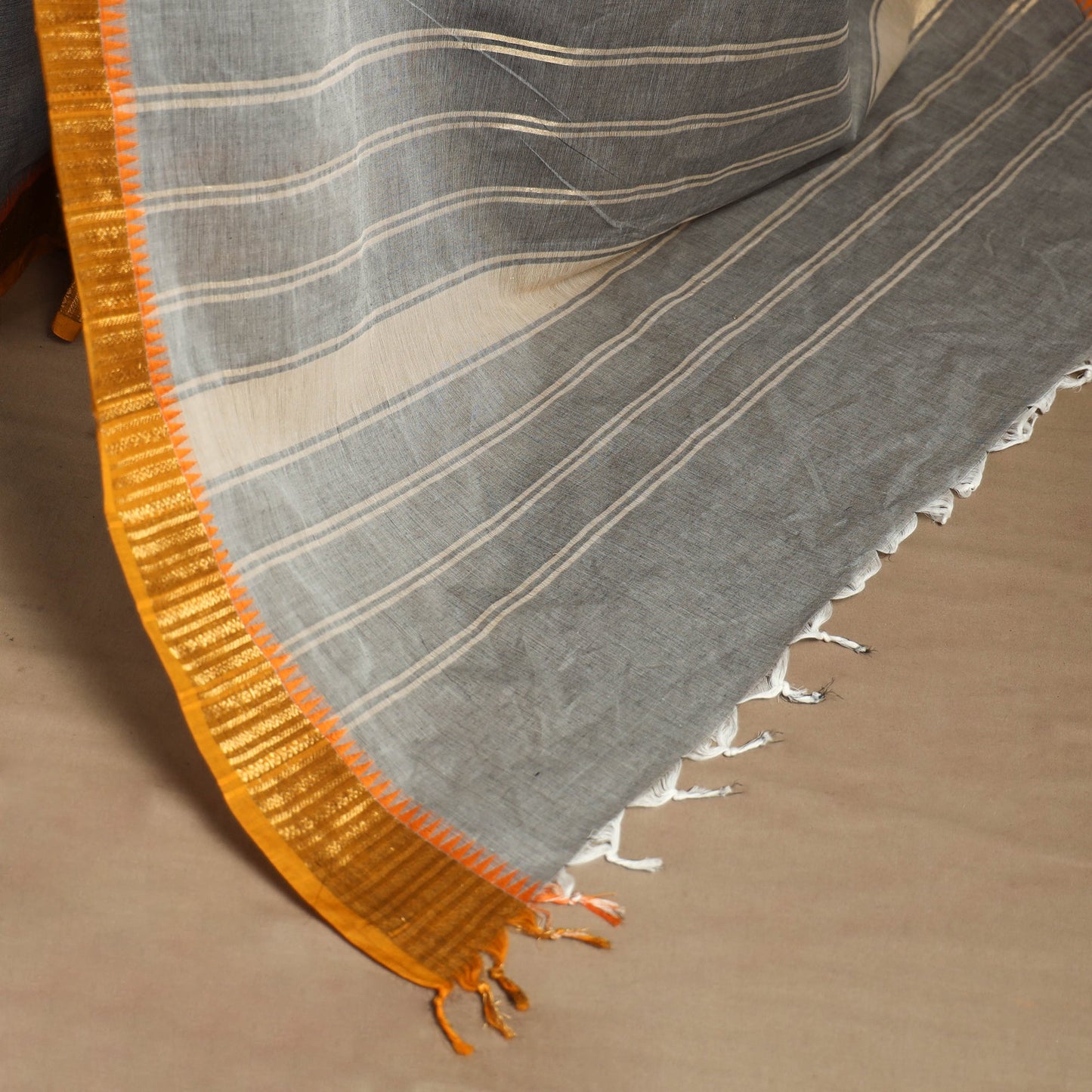 Grey Kandangi Chettinad Cotton Saree with Border