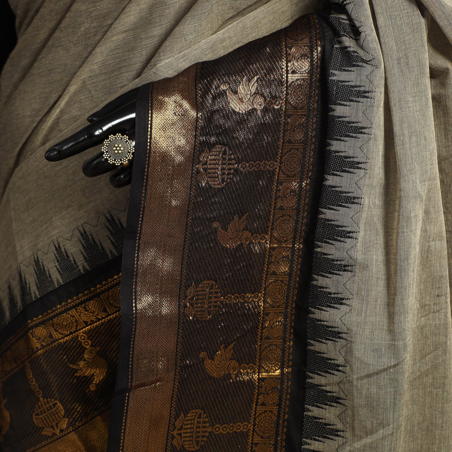 Grey Kandangi Chettinad Cotton Saree with Border