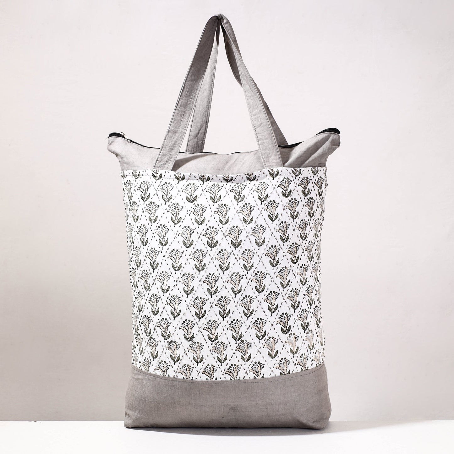  Kantha Work Block Print Cotton Shopping Bag 