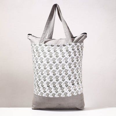  Kantha Work Block Print Cotton Shopping Bag 