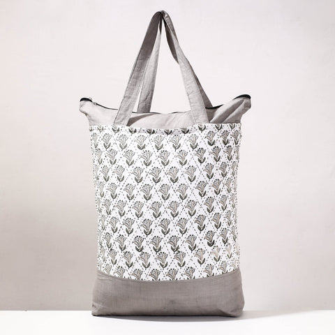  Kantha Work Block Print Cotton Shopping Bag 