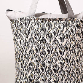 Grey - Kantha Work Block Print Cotton Shopping Bag