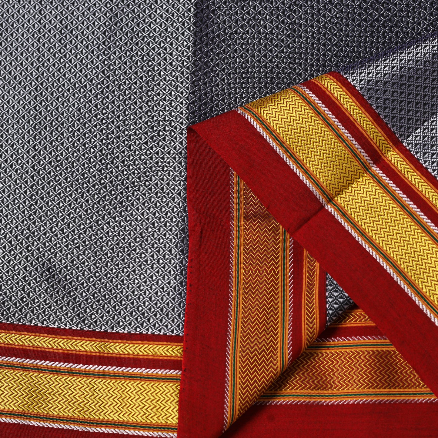 Grey - karnataka weave cotton khun fabric 05 - handcrafted
