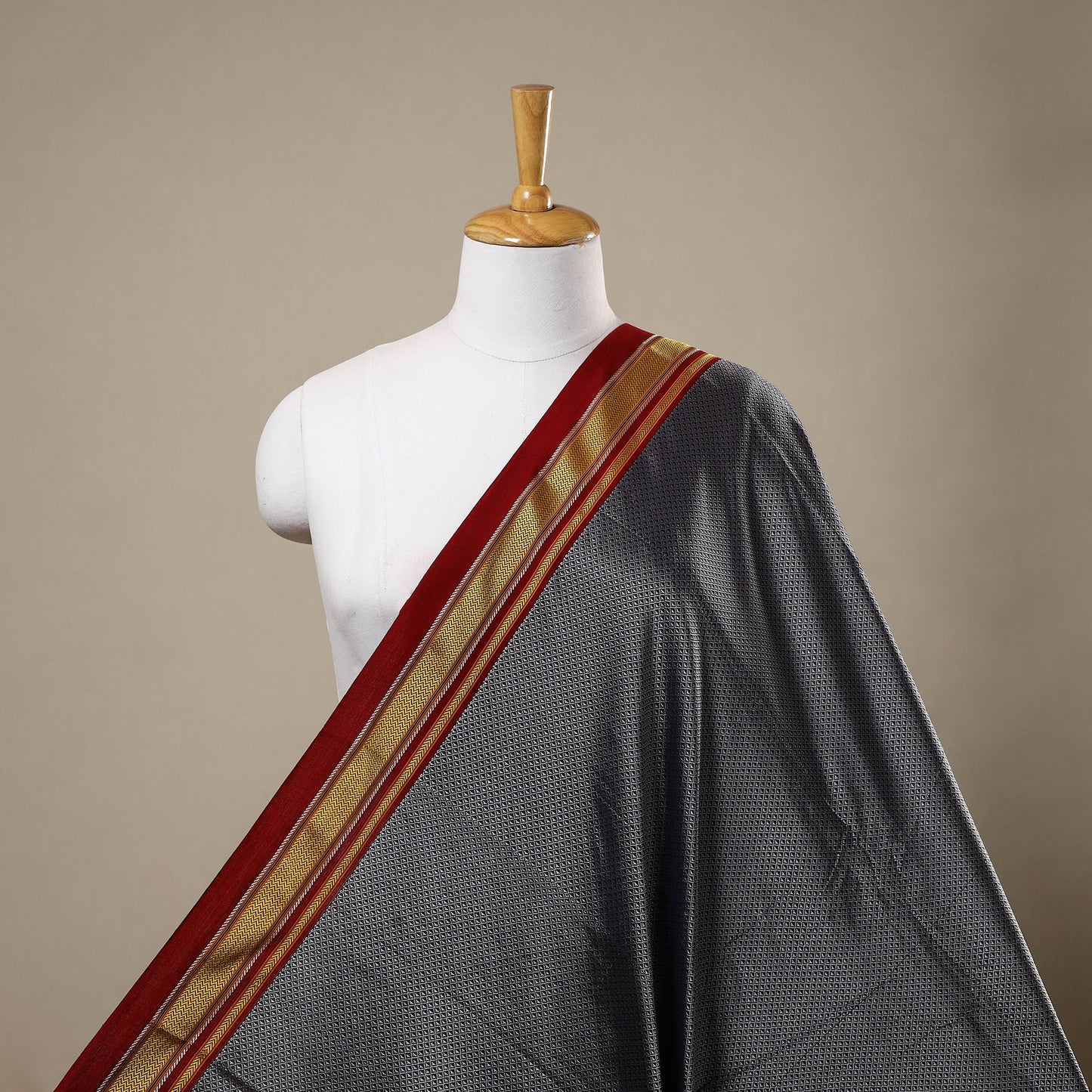 Grey - karnataka weave cotton khun fabric 05 - handcrafted