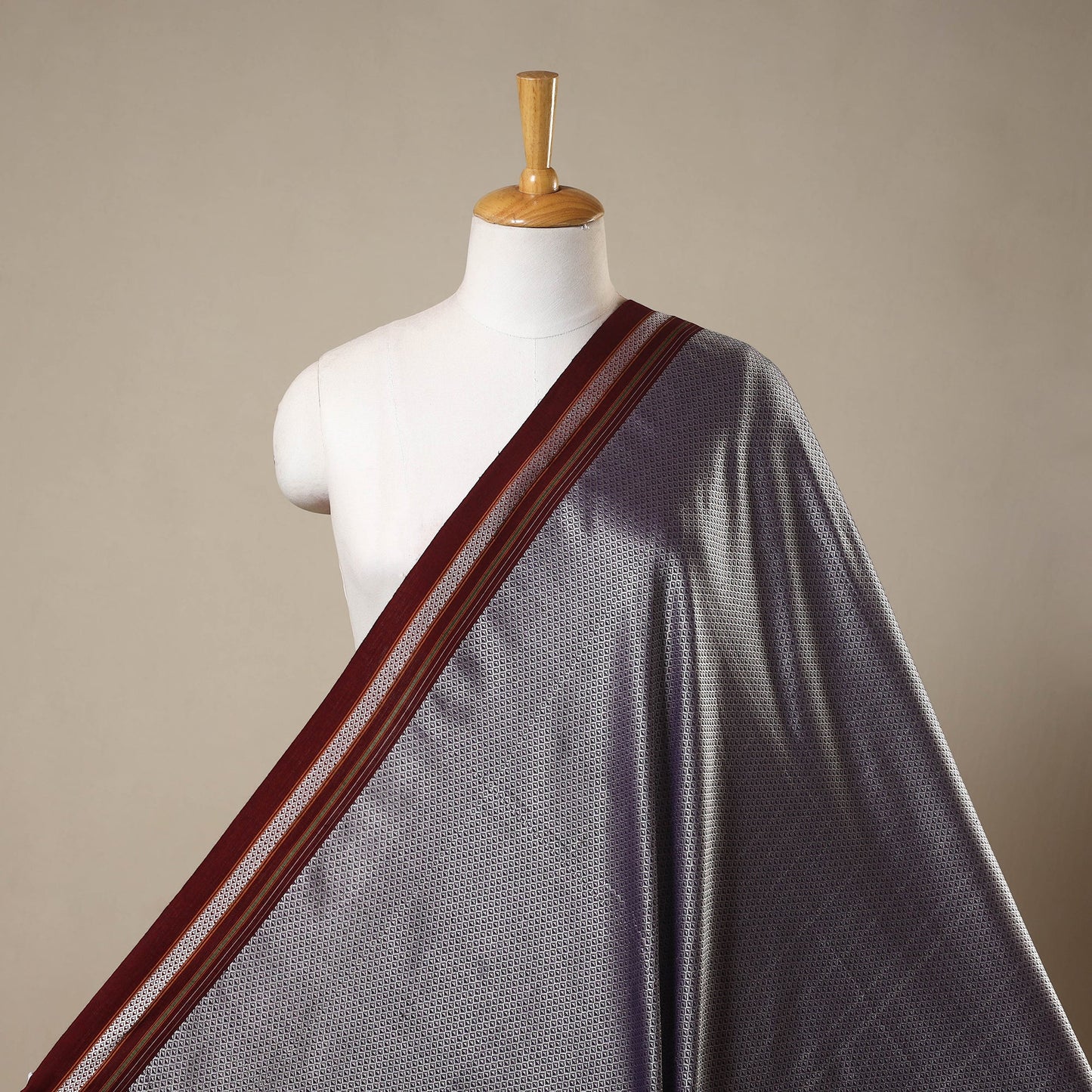 Grey - karnataka weave cotton khun fabric 10 - handcrafted