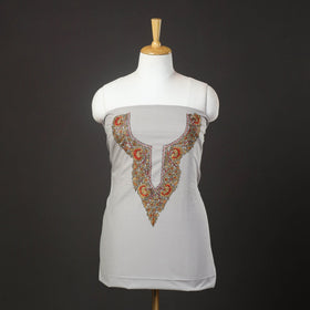  Grey Kashida Hand Embroidery Cotton Kurta Material