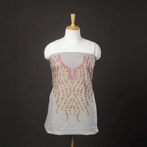 Grey - kashida hand embroidery cotton unstitched kurta